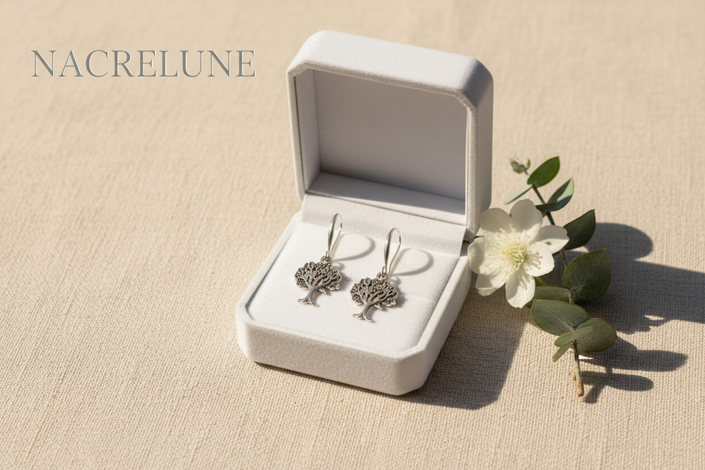 Boucles d'oreille arbre en été – Bijou nature & éclat estival nacrelune.com boucles d'oreille