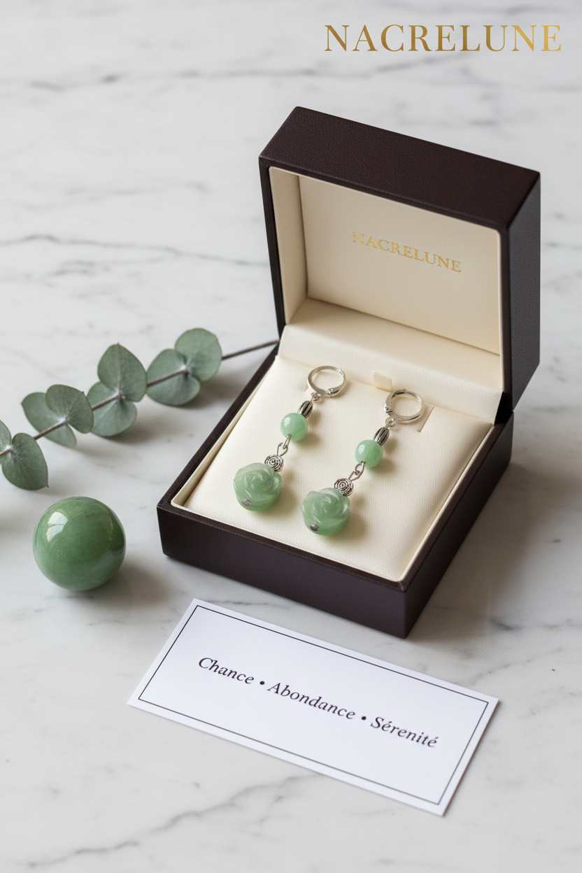 Boucles d'oreille en aventurine naturelle en forme de fleur | NACRELUNE nacrelune.com boucles d'oreille