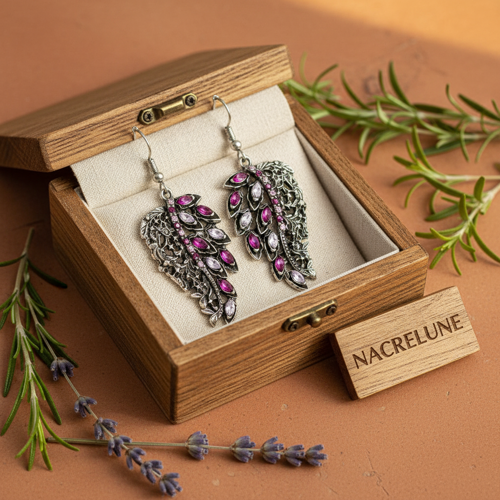 Boucles d'oreille fantaisie strass en forme de feuilles nacrelune.com boucles d'oreille