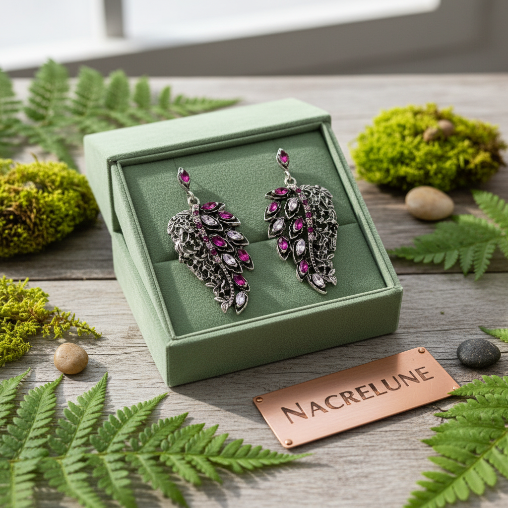 Boucles d'oreille fantaisie strass en forme de feuilles nacrelune.com boucles d'oreille