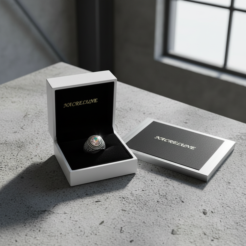 Bague en argent 925 avec topaze traitée mystique multicolore nacrelune.com Bague