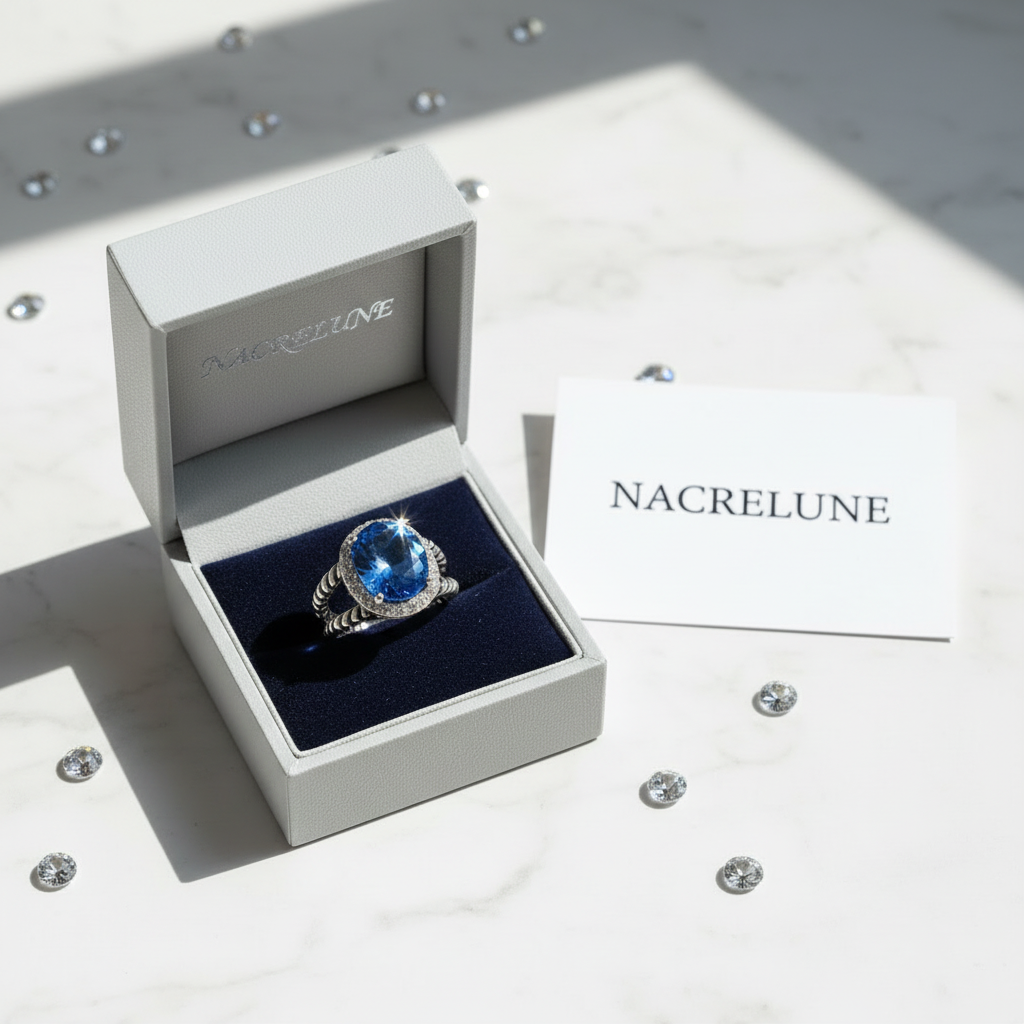 Bague en argent 925 avec topaze bleue ovale nacrelune.com Bague