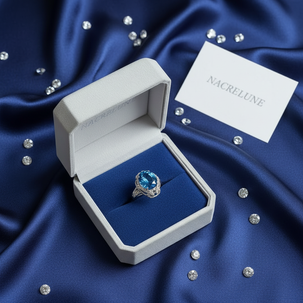 Bague argent avec topaze bleue nacrelune.com Bague