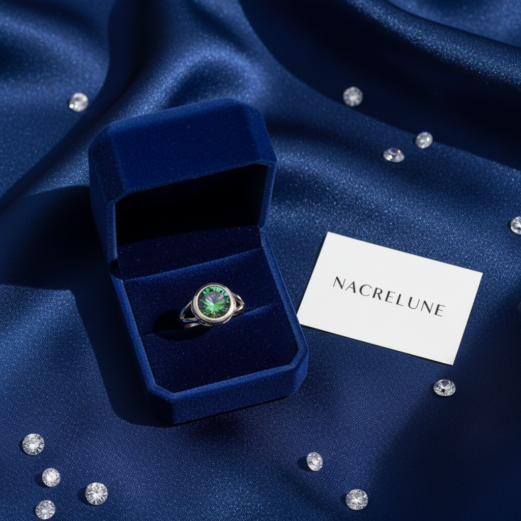 Bague en argent avec topaze taillée traitée mystique nacrelune.com Bague