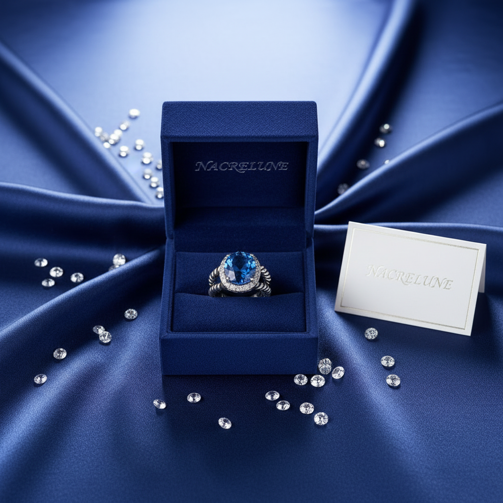 Bague en argent 925 avec topaze bleue ovale 55 nacrelune.com Bague