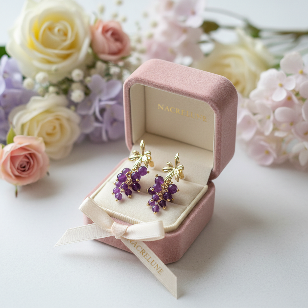 Boucles d'Oreilles Fantaisie Grappe de Raisin nacrelune.com boucles d'oreille