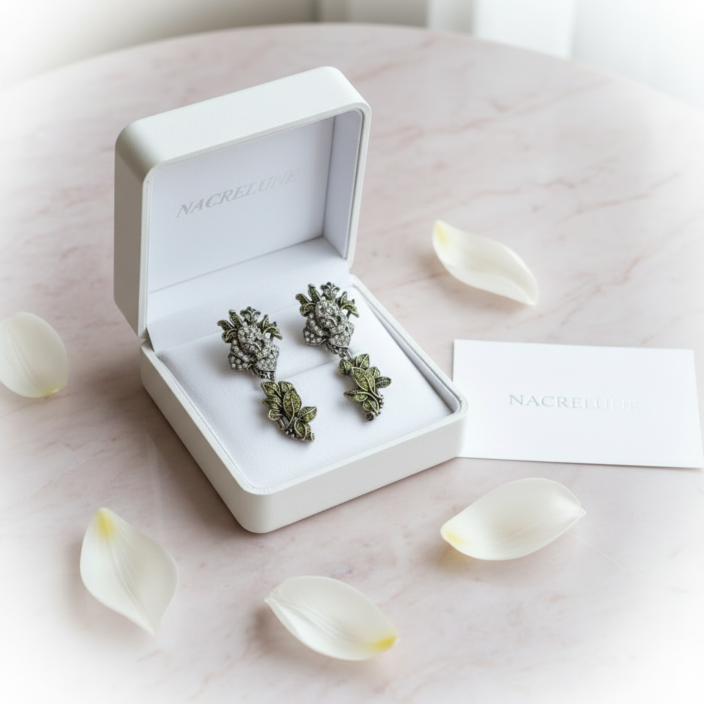 Grandes boucles d'oreille en strass en forme de roses blanches nacrelune.com boucles d'oreille