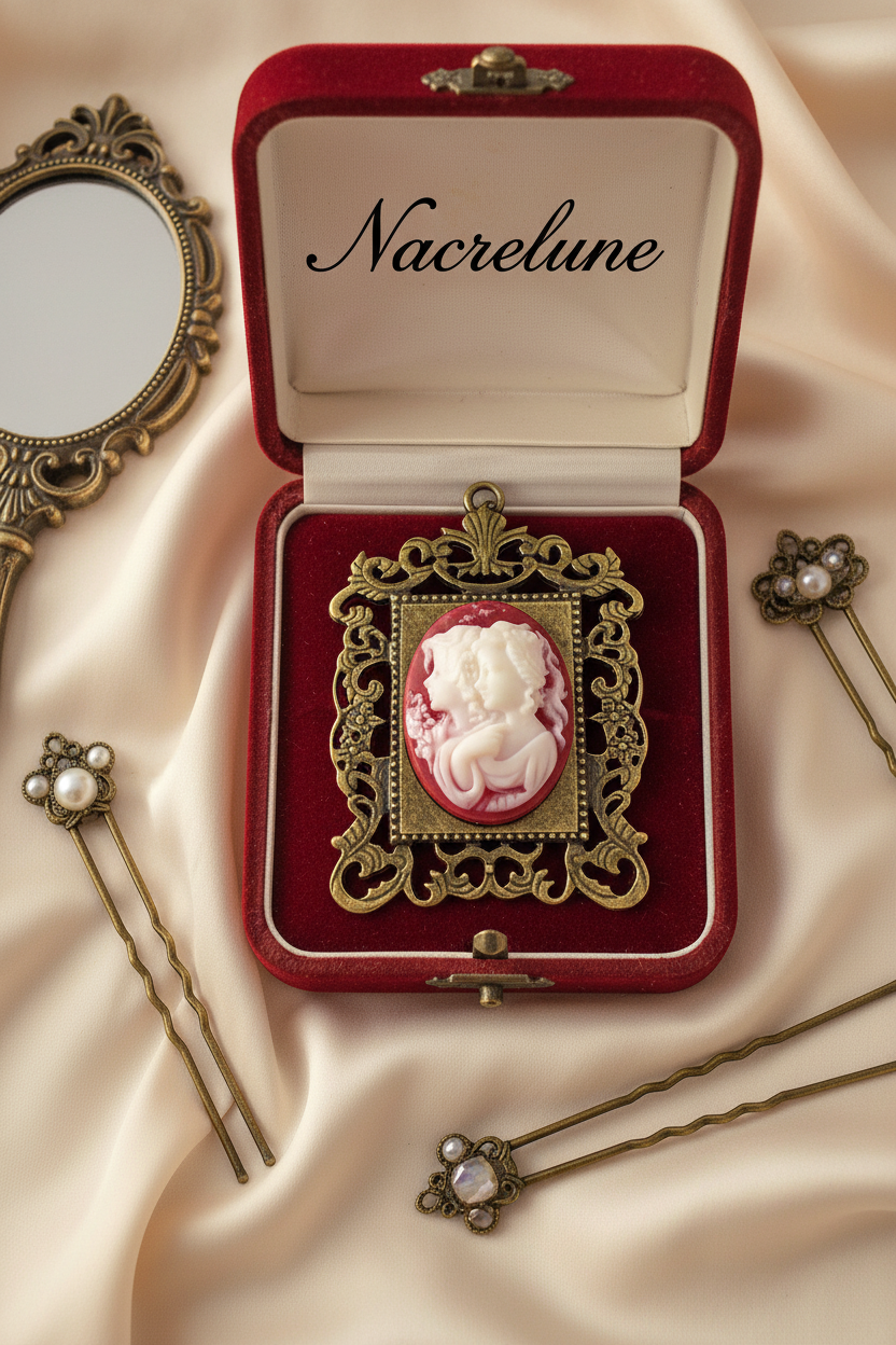 Pendentif camée en résine représentant 2 jeunes filles, choisissez votre couleur Rouge nacrelune.com pendentif