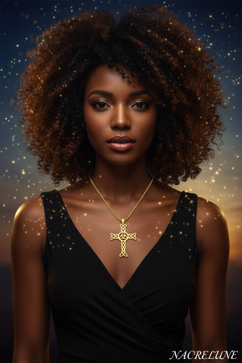 Pendentif Croix Celtique Triquetra & Chaîne en Plaqué Or | NACRELUNE nacrelune.com pendentif