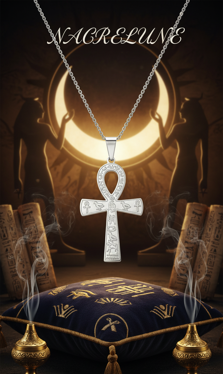 Pendentif Croix Ankh – Acier Inoxydable 304, Hiéroglyphes Égyptiens NACRELUNE pendentif