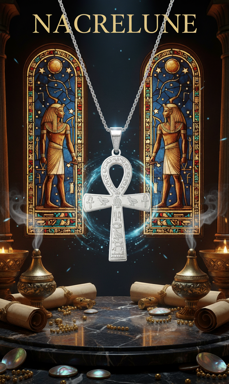Pendentif Croix Ankh – Acier Inoxydable 304, Hiéroglyphes Égyptiens NACRELUNE pendentif