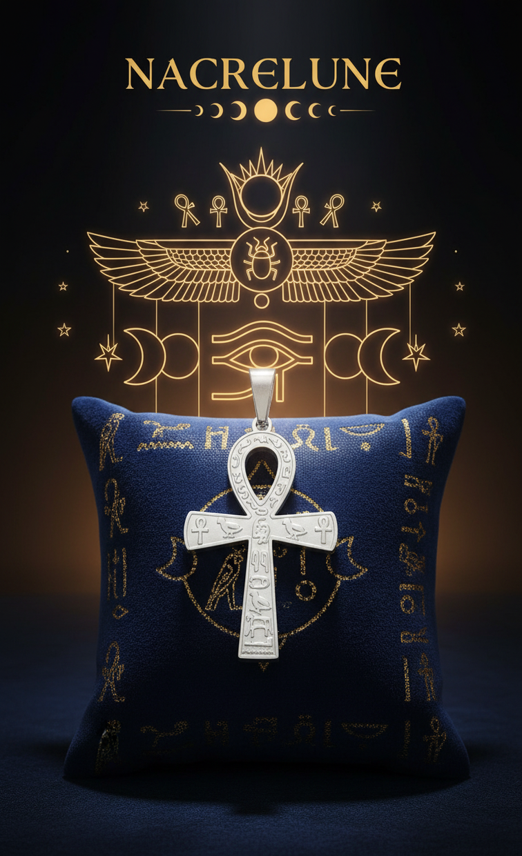 Pendentif Croix Ankh – Acier Inoxydable 304, Hiéroglyphes Égyptiens NACRELUNE pendentif