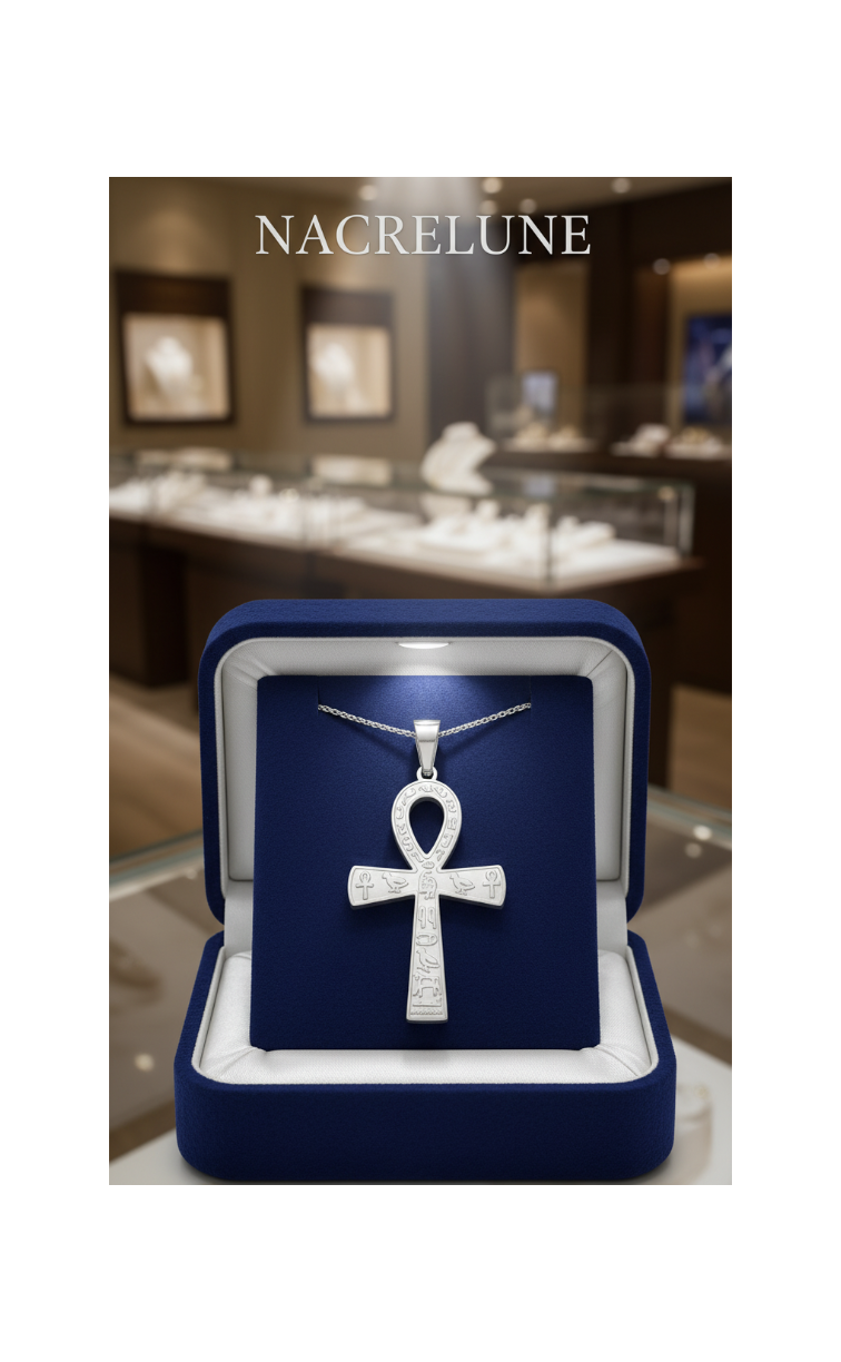 Pendentif Croix Ankh – Acier Inoxydable 304, Hiéroglyphes Égyptiens NACRELUNE pendentif