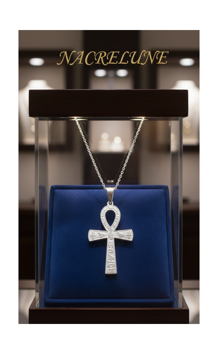 Pendentif Croix Ankh – Acier Inoxydable 304, Hiéroglyphes Égyptiens NACRELUNE pendentif