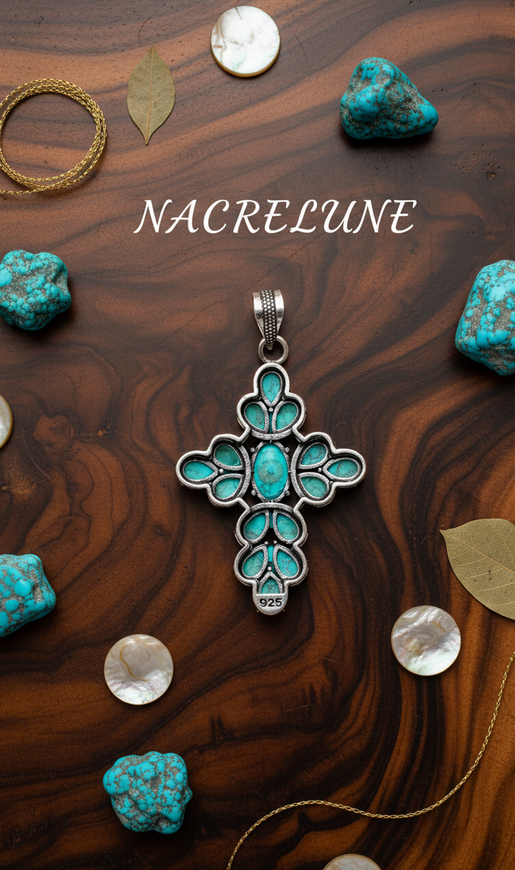 Croix en argent sterling et turquoise | NACRELUNE NACRELUNE pendentif