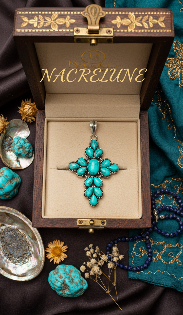 Croix en argent sterling et turquoise | NACRELUNE NACRELUNE pendentif