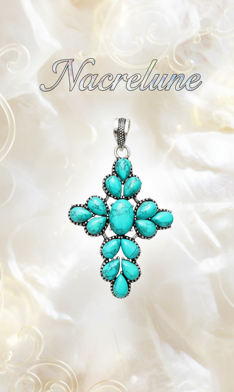 Croix en argent sterling et turquoise | NACRELUNE NACRELUNE pendentif