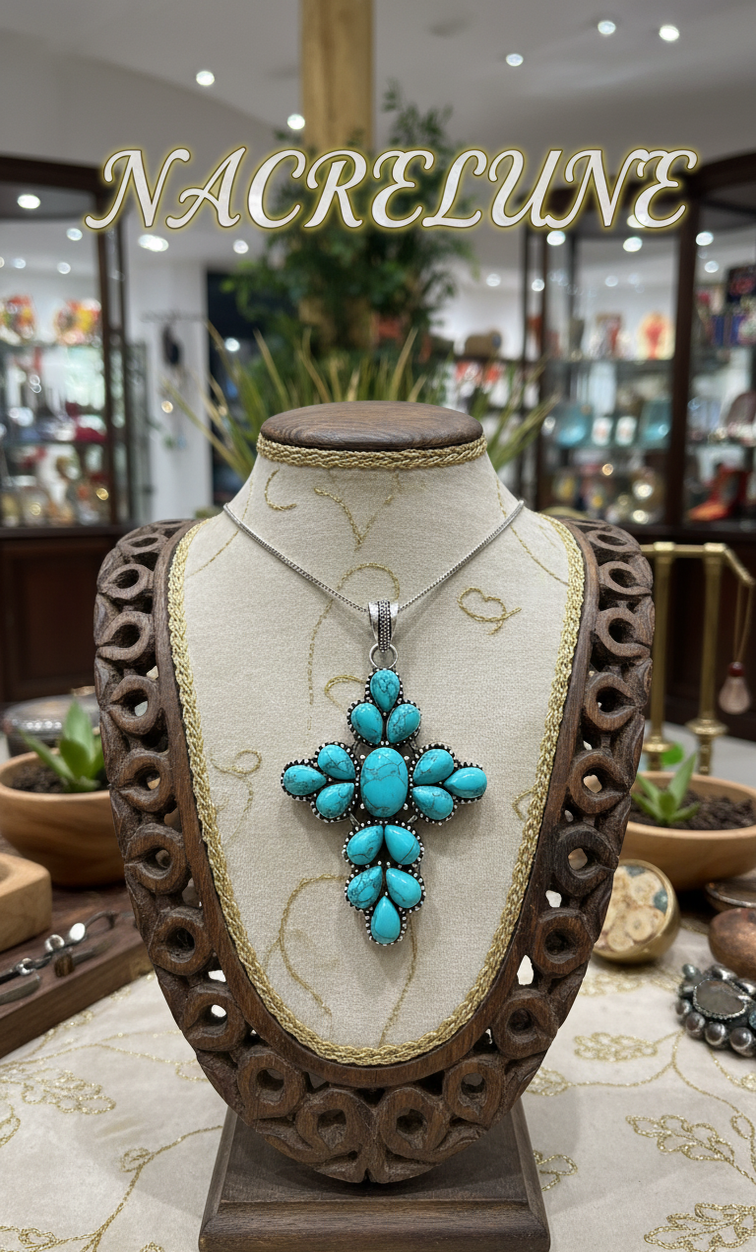 Croix en argent sterling et turquoise | NACRELUNE NACRELUNE pendentif