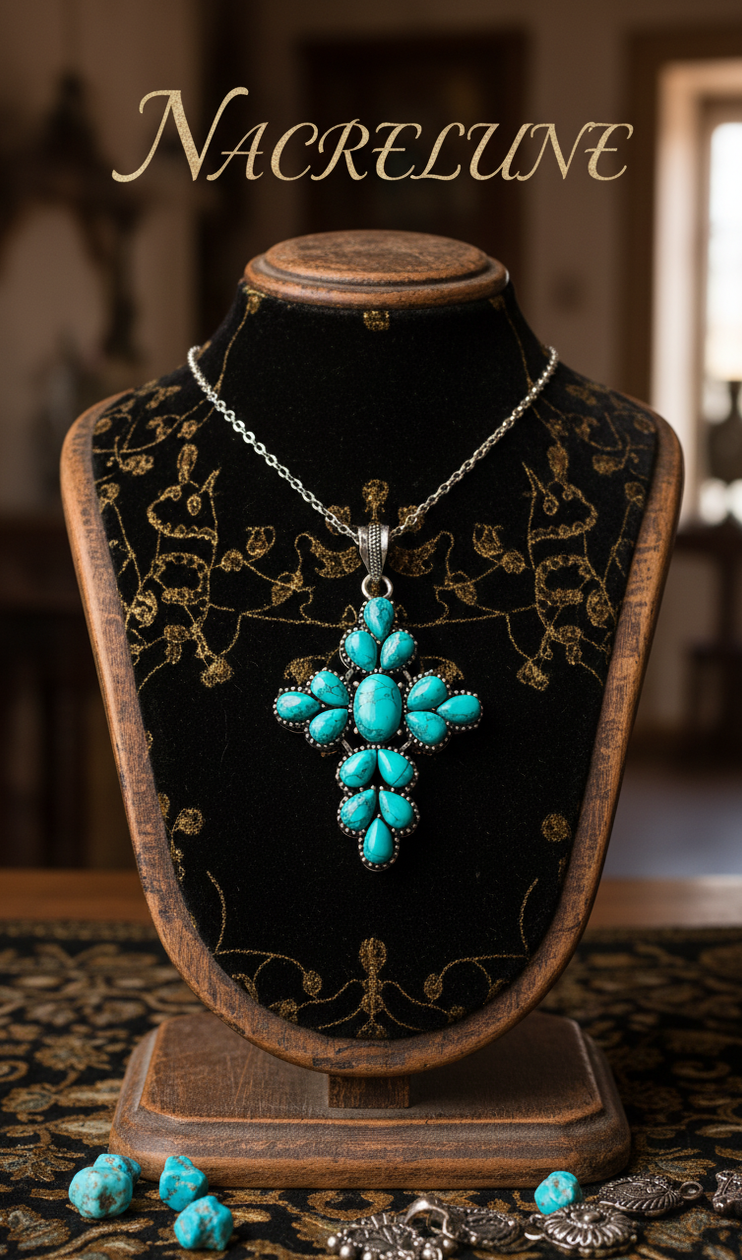 Croix en argent sterling et turquoise | NACRELUNE NACRELUNE pendentif