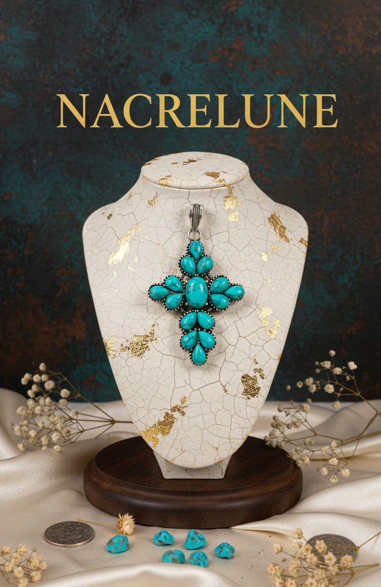 Croix en argent sterling et turquoise | NACRELUNE NACRELUNE pendentif