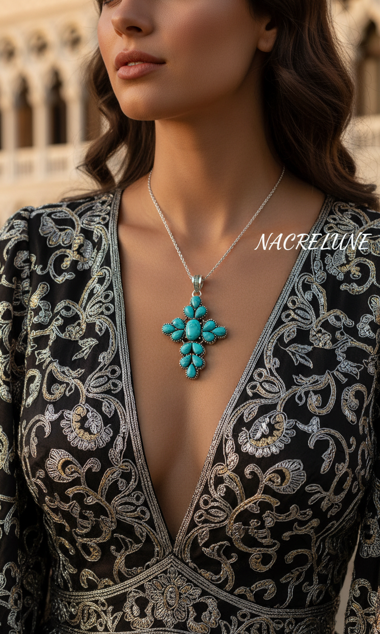 Croix en argent sterling et turquoise | NACRELUNE NACRELUNE pendentif