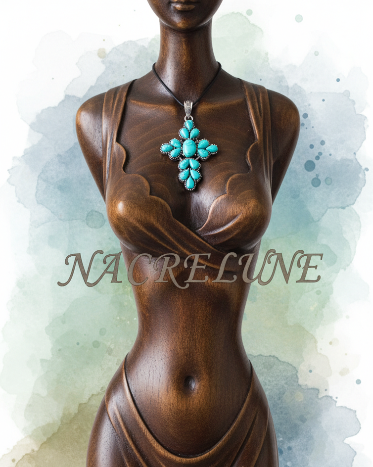 Croix en argent sterling et turquoise | NACRELUNE NACRELUNE pendentif