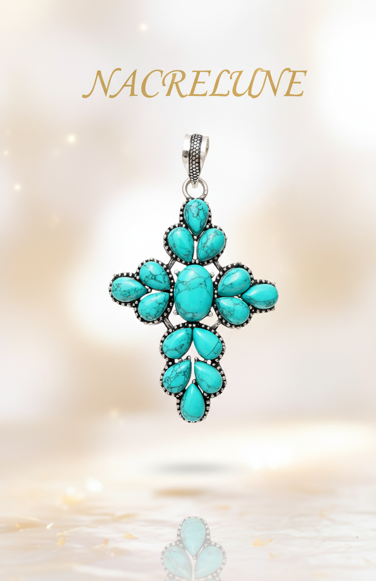 Croix en argent sterling et turquoise | NACRELUNE NACRELUNE pendentif