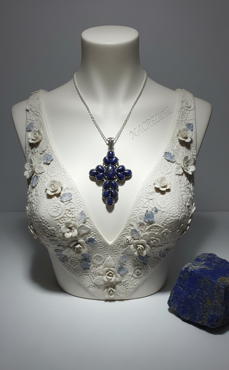 Croix en argent sterling et lapis-lazuli | NACRELUNE NACRELUNE pendentif