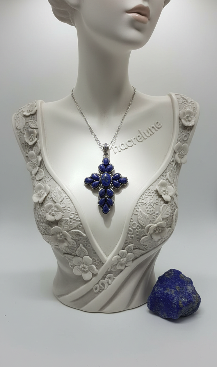 Croix en argent sterling et lapis-lazuli | NACRELUNE NACRELUNE pendentif