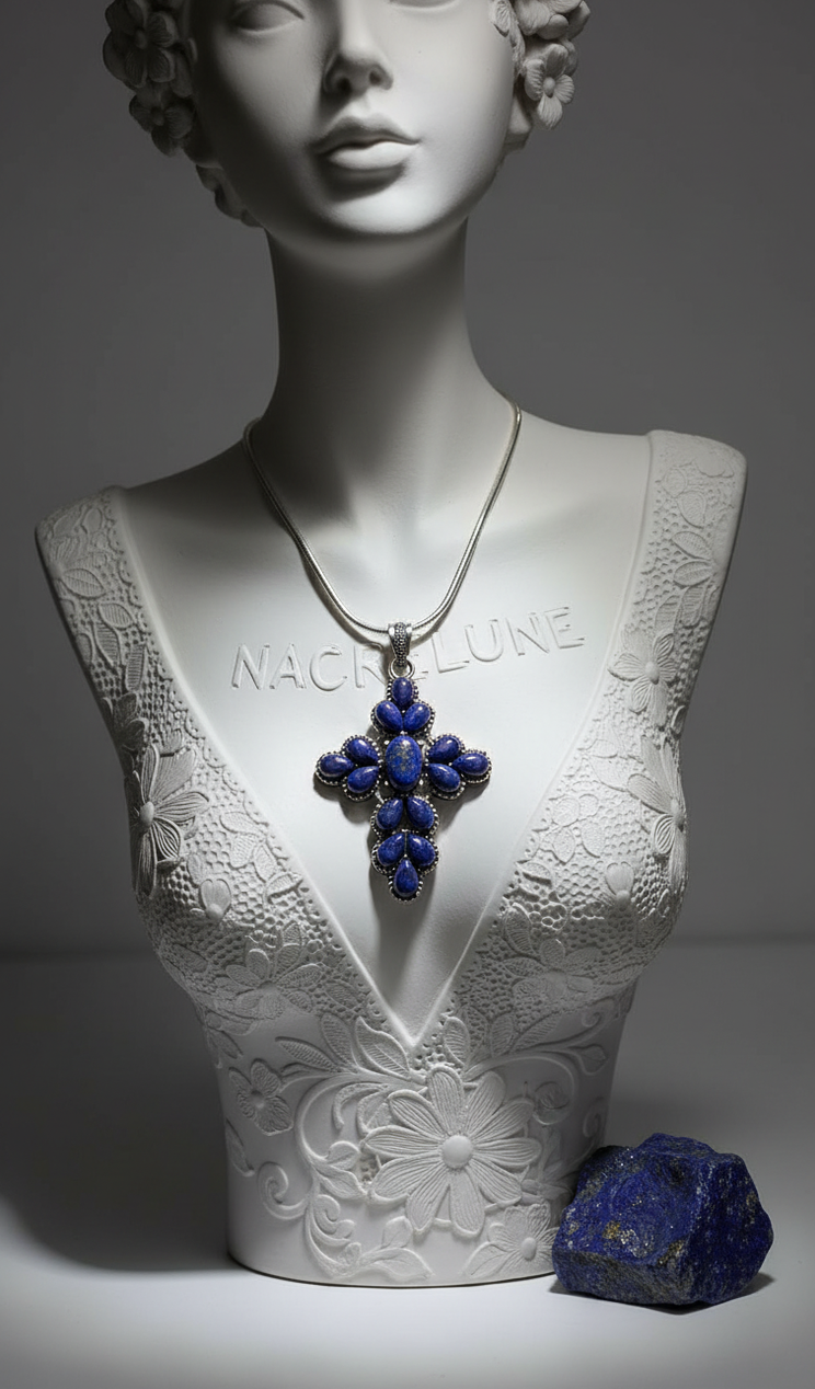 Croix en argent sterling et lapis-lazuli | NACRELUNE NACRELUNE pendentif