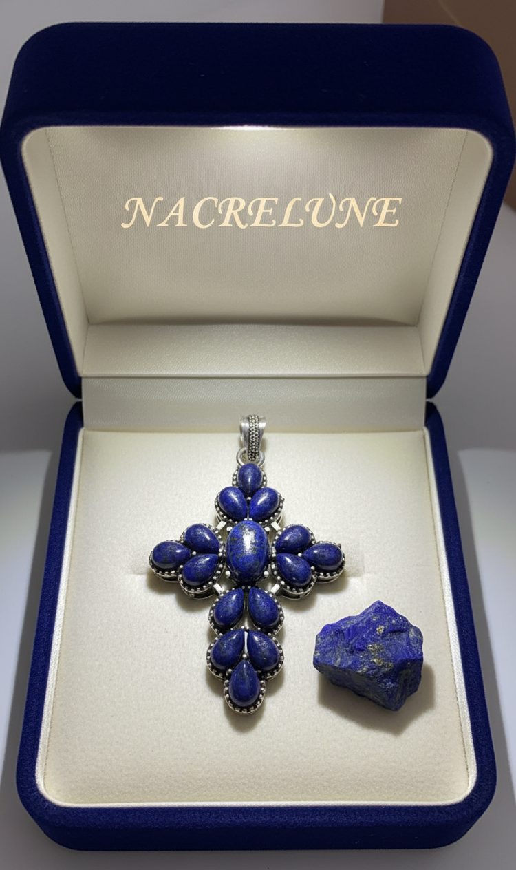 Croix en argent sterling et lapis-lazuli | NACRELUNE NACRELUNE pendentif