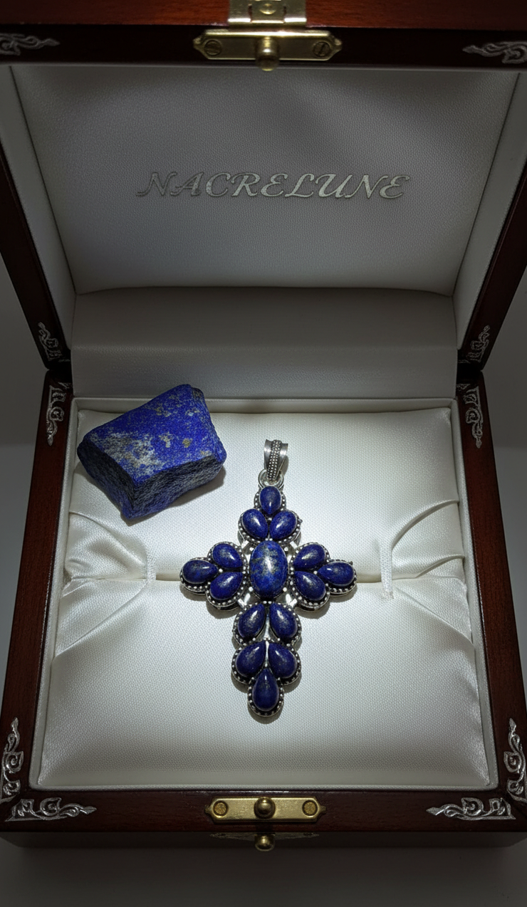 Croix en argent sterling et lapis-lazuli | NACRELUNE NACRELUNE pendentif