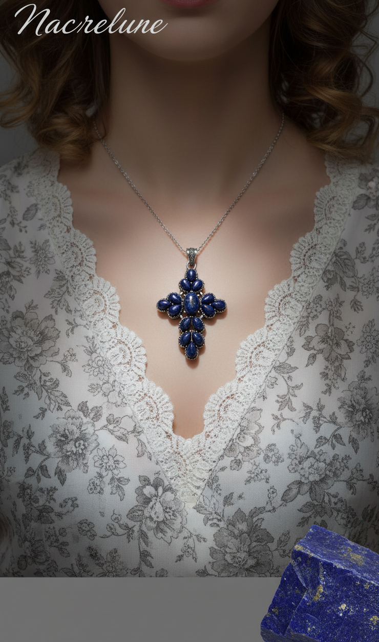 Croix en argent sterling et lapis-lazuli | NACRELUNE NACRELUNE pendentif