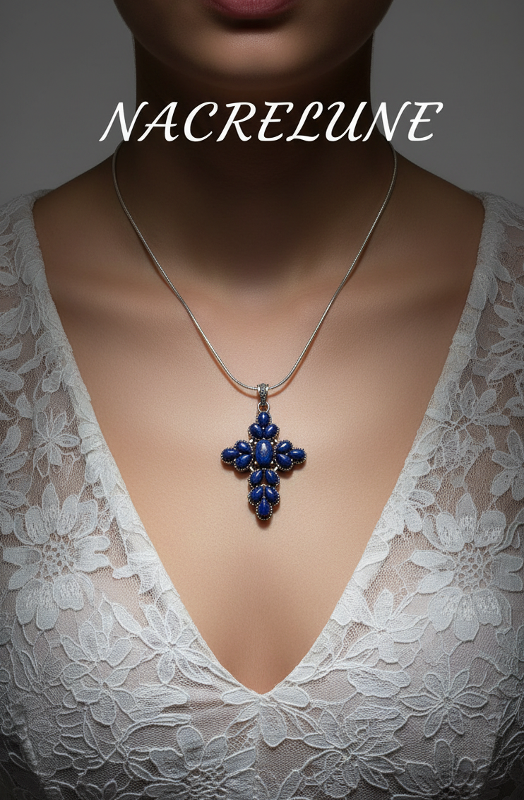Croix en argent sterling et lapis-lazuli | NACRELUNE NACRELUNE pendentif