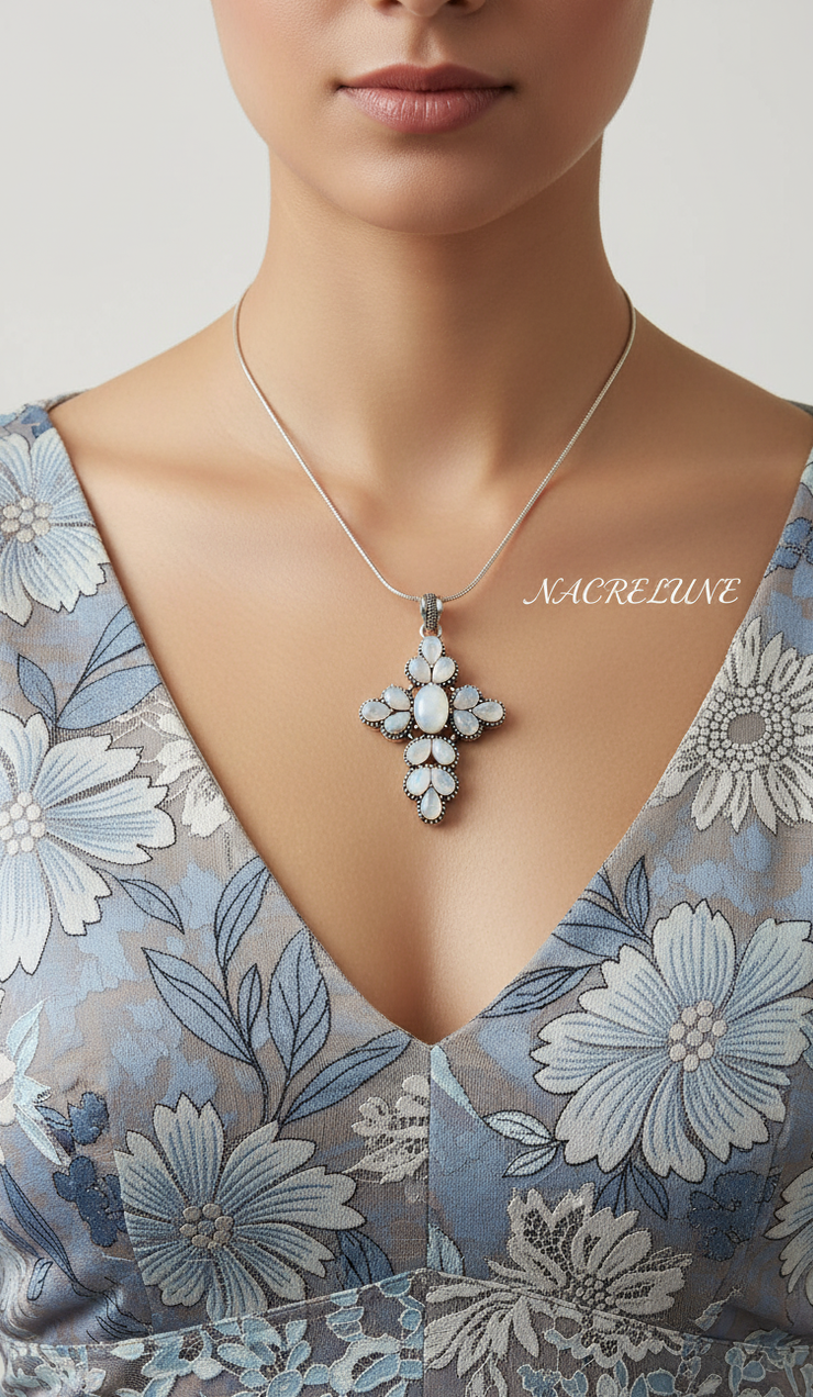 Croix en argent sterling et pierres de lune | NACRELUNE NACRELUNE pendentif
