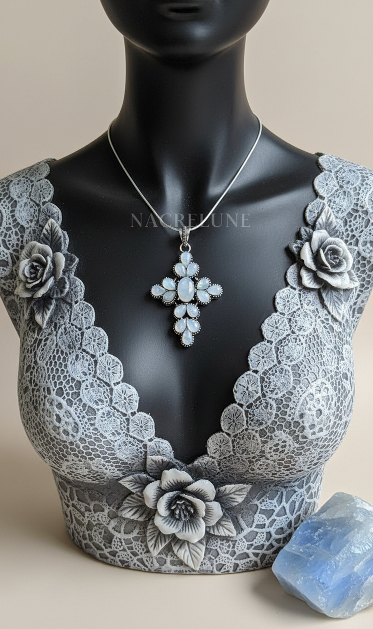 Croix en argent sterling et pierres de lune | NACRELUNE NACRELUNE pendentif