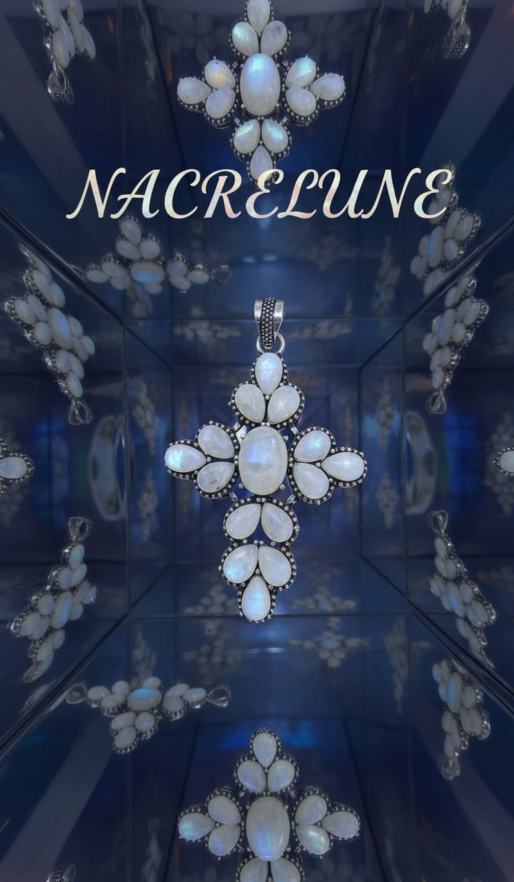 Croix en argent sterling et pierres de lune | NACRELUNE NACRELUNE pendentif