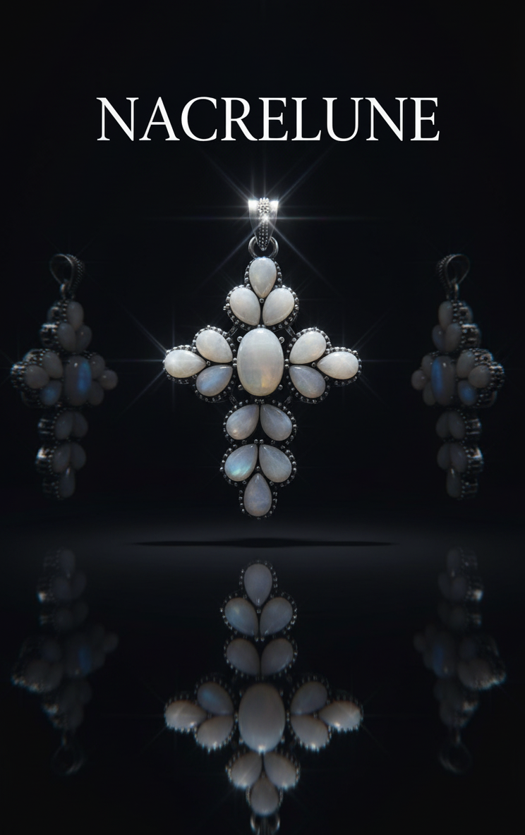 Croix en argent sterling et pierres de lune | NACRELUNE NACRELUNE pendentif