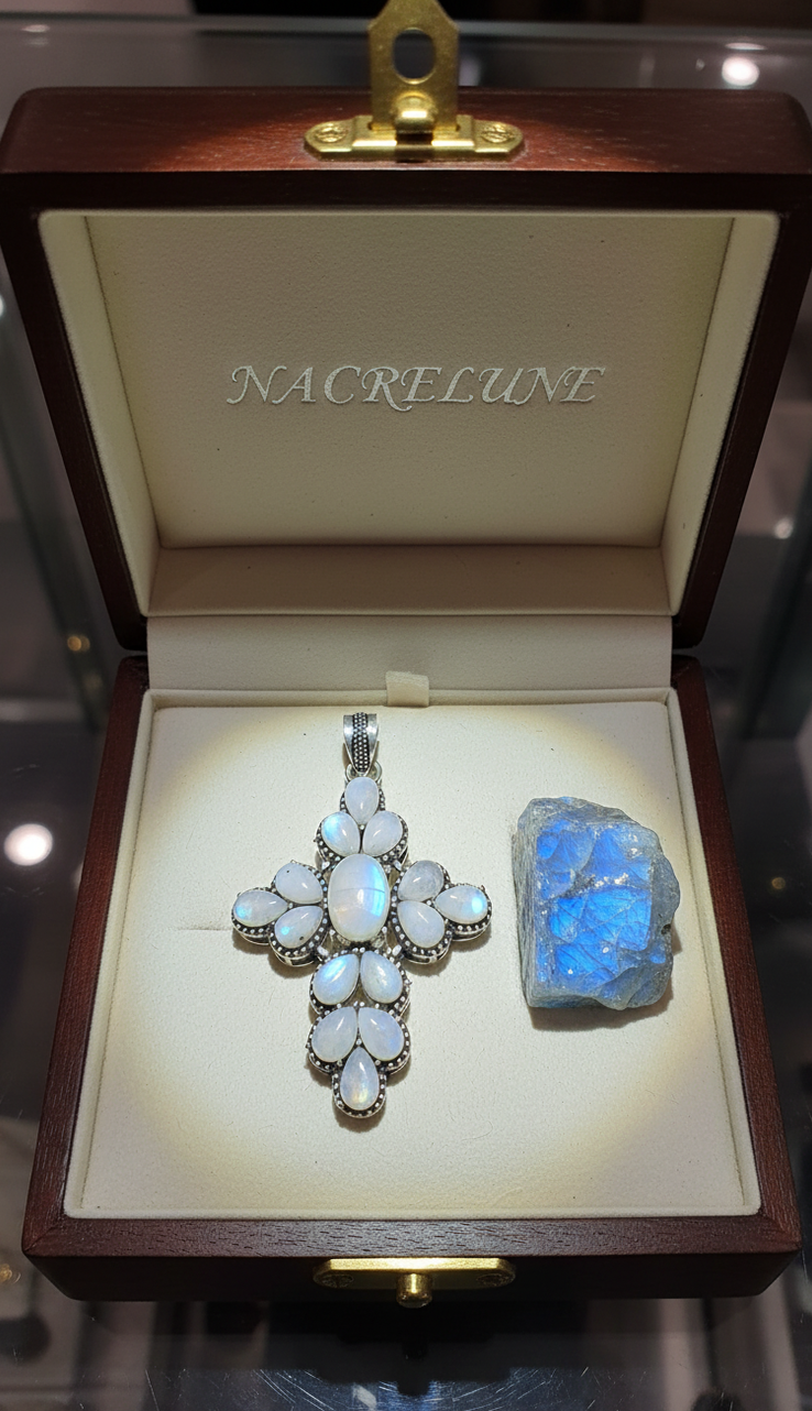 Croix en argent sterling et pierres de lune | NACRELUNE NACRELUNE pendentif