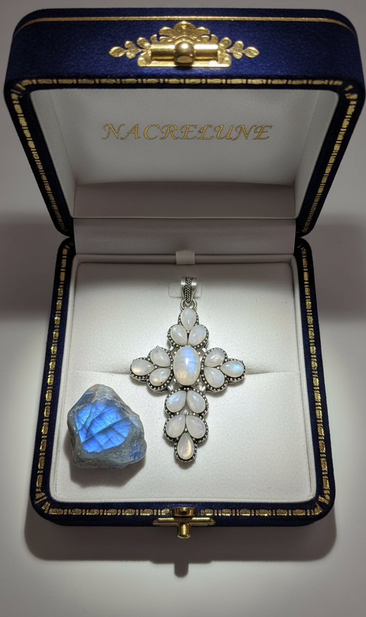 Croix en argent sterling et pierres de lune | NACRELUNE NACRELUNE pendentif