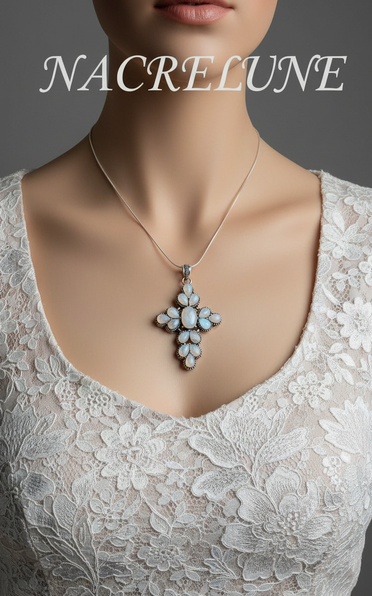 Croix en argent sterling et pierres de lune | NACRELUNE NACRELUNE pendentif