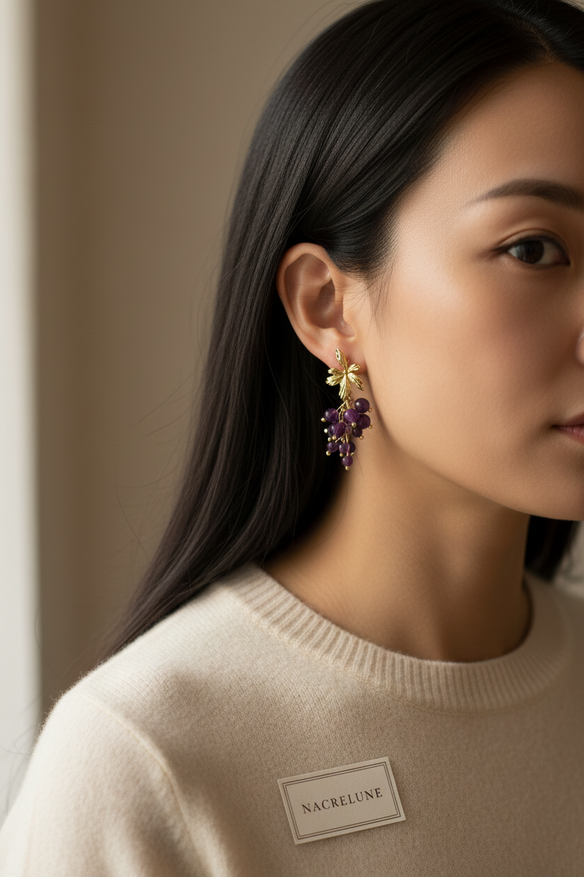 Boucles d'Oreilles Fantaisie Grappe de Raisin nacrelune.com boucles d'oreille