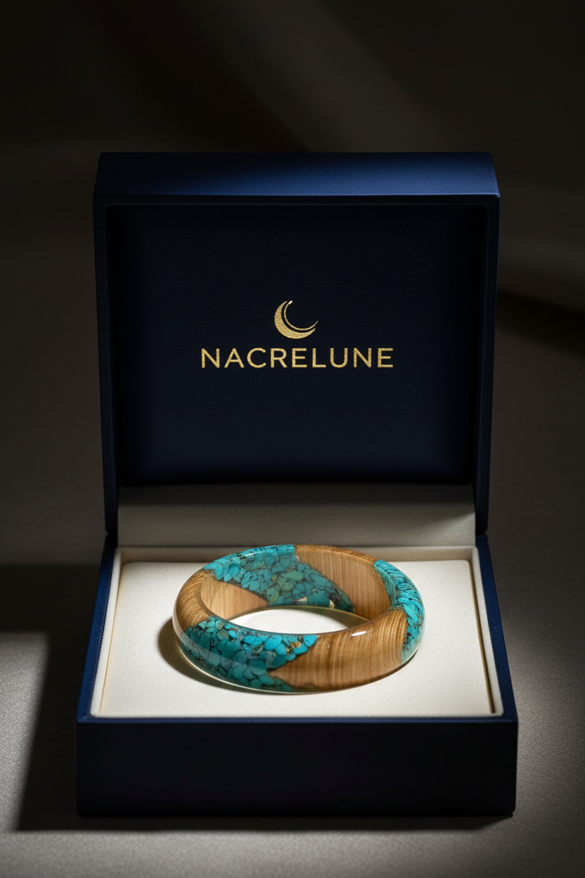 Bracelet bois naturel et résine nacrelune.com bracelet