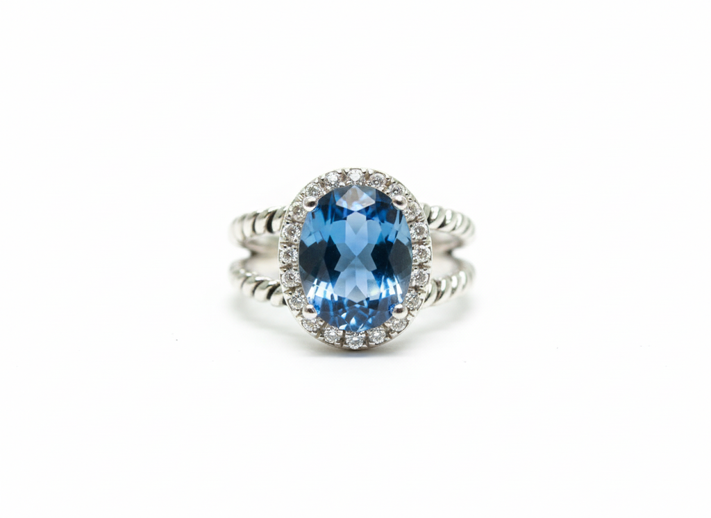 Bague en argent 925 avec topaze bleue ovale nacrelune.com Bague