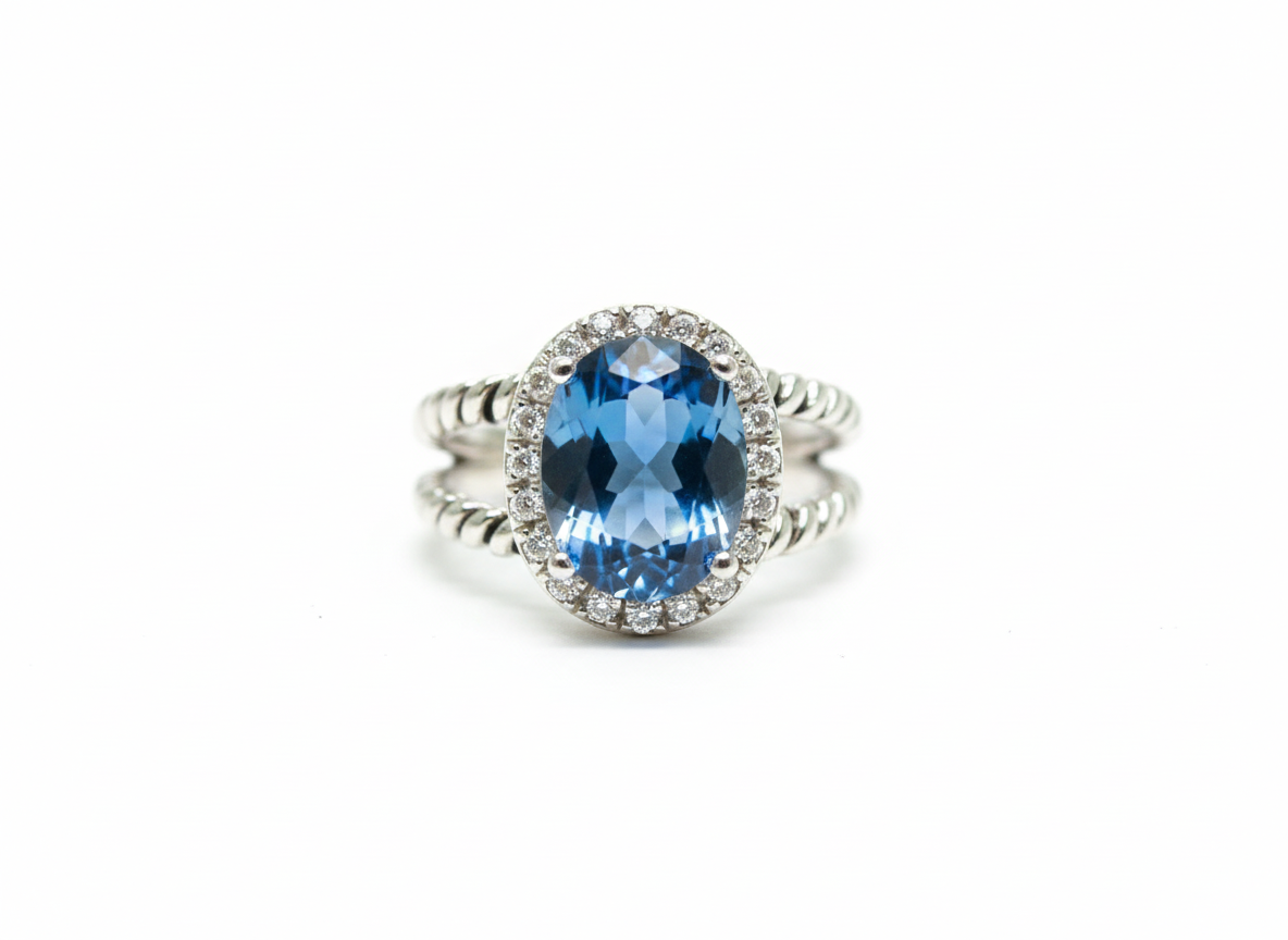 Bague en argent 925 avec topaze bleue ovale NACRELUNE Bague