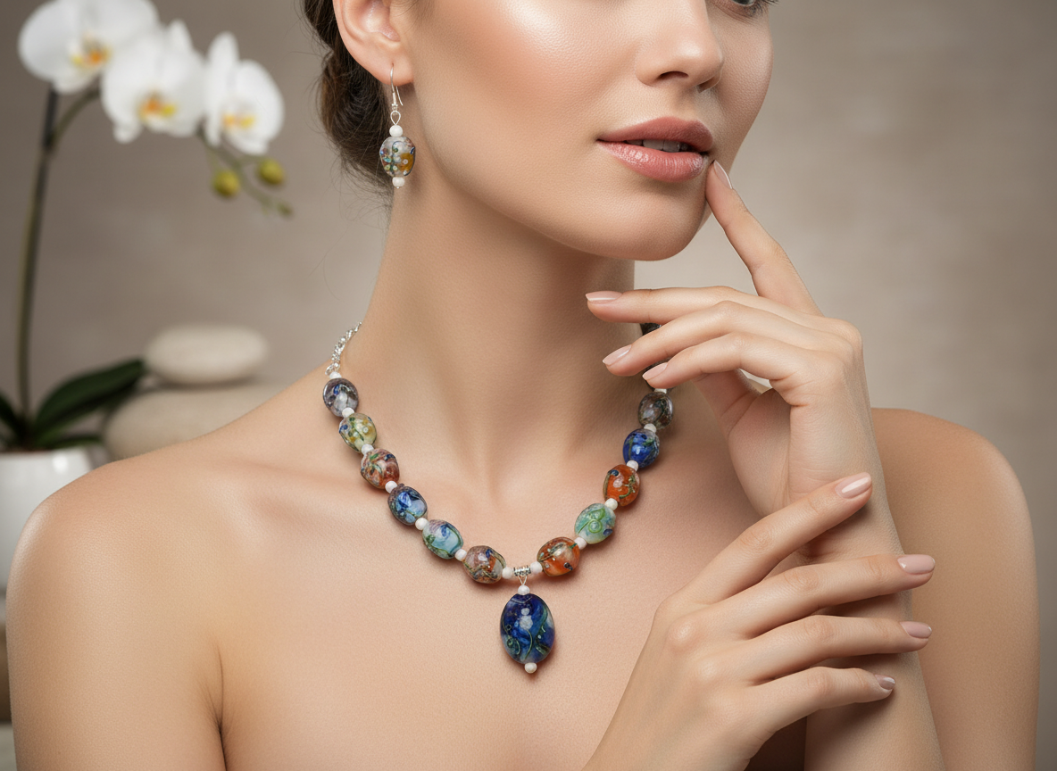 Parure en perles de verre décorées nacrelune.com parure