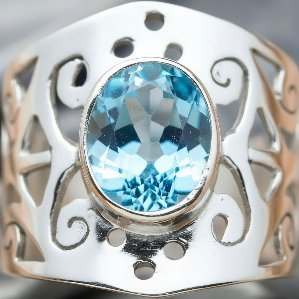 Bague en argent 925 avec topaze bleue taillée NACRELUNE Bague