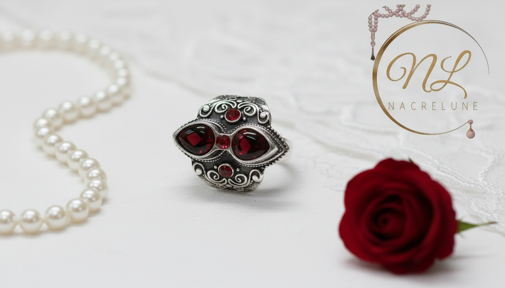 Bague fantaisie avec pierre rouges nacrelune.com Bague