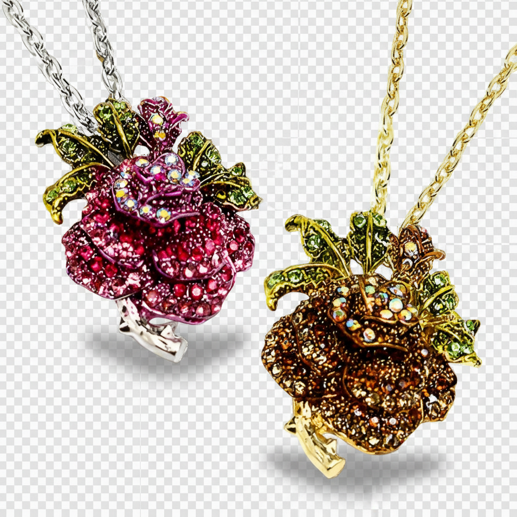 Pendentif en strass en forme de rose : 2 couleurs disponibles nacrelune.com pendentif