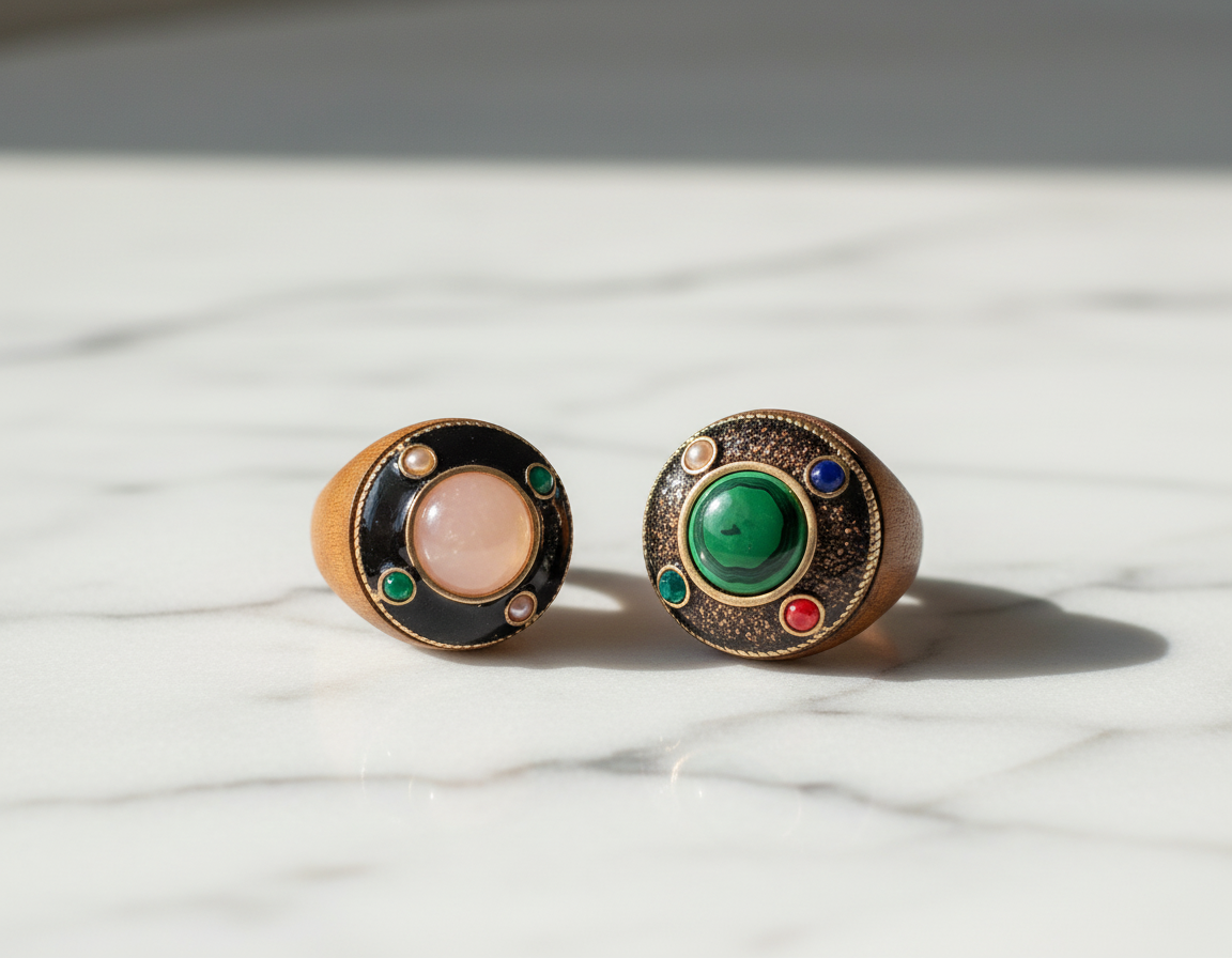 Bagues en bois naturel avec pierres véritables nacrelune.com Bague